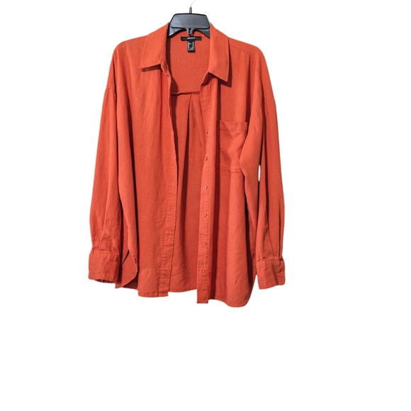 Button down shirt linen Forever21 orange long sleeves women M - Picture 2 of 8